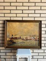 Schilderij met boten en een haven, Antiek en Kunst, Ophalen of Verzenden