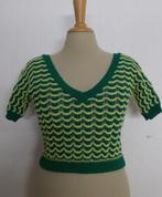 Vintage look groen/geel fijn gehaakt kort truitje! M, Maat 38/40 (M), Verzenden, Zo goed als nieuw, Korte mouw