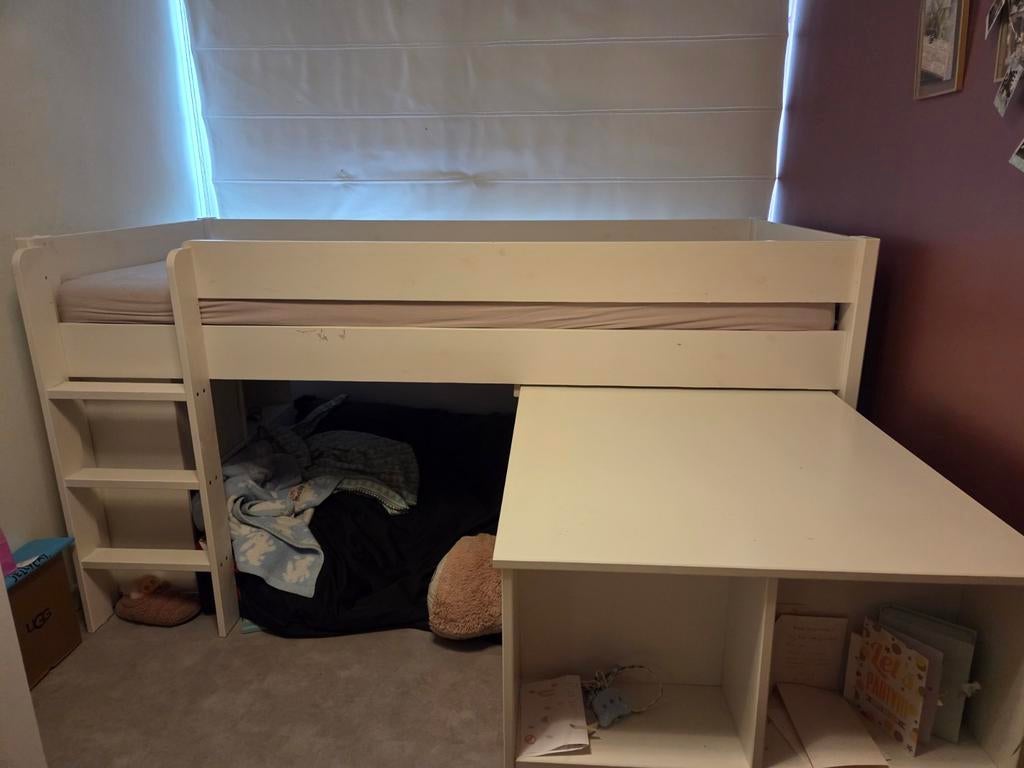 Halfhoogslaper met bureau, kastjes en matras, Ophalen of Verzenden, Gebruikt, Halfhoogslaper