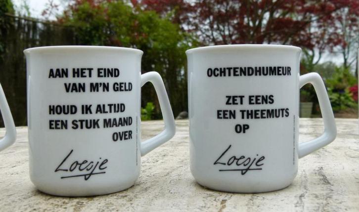 4 x LOESJE Mok Ochtend Humeur zet eens een Theemuts op, Huis en Inrichting, Keuken | Servies, Nieuw, Bord(en), Wedgwood, Porselein