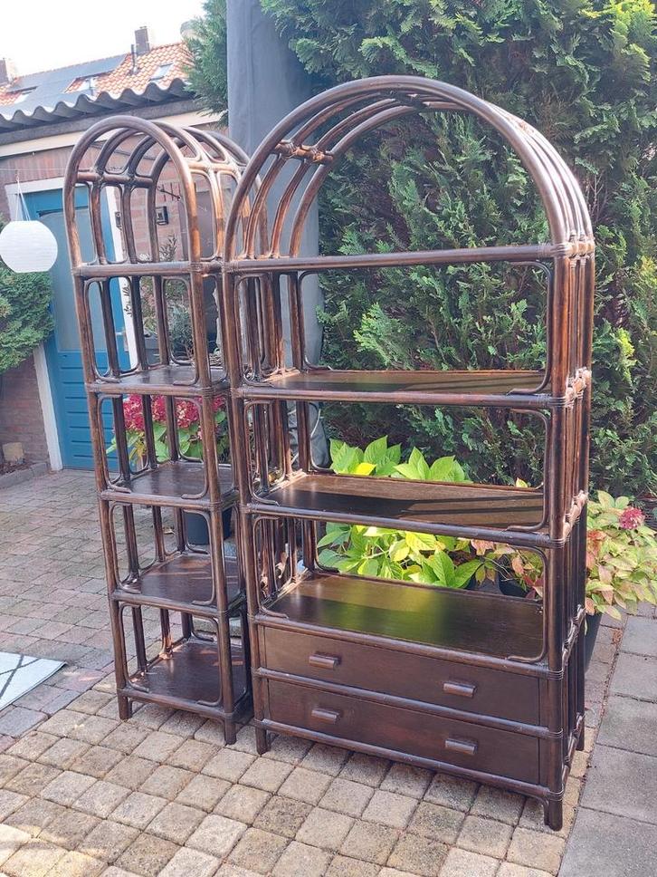 Vintage Manou/Rotan/Rieten open boogkasten zie omschrijving, Huis en Inrichting, Kasten | Overige, Gebruikt, Ophalen