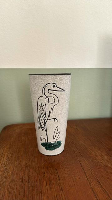 Vintage vaas met reiger/ kraanvogel beschikbaar voor biedingen