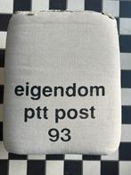 Voetenbank poef hocker met Vintage postzak bekleed, Ophalen, Zo goed als nieuw, Rechthoekig, Stof