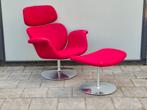 2 Artifort Big Tulip design fauteuil met 1 hocker rood stof, Huis en Inrichting, Fauteuils, Ophalen, Gebruikt, 75 tot 100 cm, Metaal