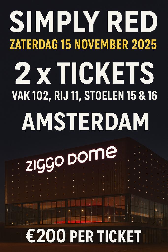 2 x Simply Red – Ziggo Dome Amsterdam (Top plaatsen!), Tickets en Kaartjes, Concerten | Pop, Twee personen, November