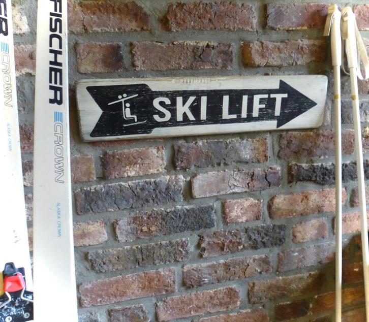 Handgeschilderd houten Après Ski bord / Ski Lift / winter, Huis en Inrichting, Woonaccessoires | Wanddecoraties, Nieuw, Ophalen of Verzenden