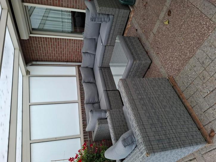 Loungeset lichtgrijs, Tuin en Terras, Tuinsets en Loungesets, Gebruikt, Kunststof, Hocker, Stoel, Ophalen