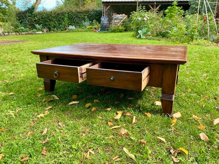 Koloniale Eiken Salontafel met Lades, Huis en Inrichting, Tafels | Salontafels, Gebruikt, Minder dan 50 cm, 50 tot 100 cm, 100 tot 150 cm