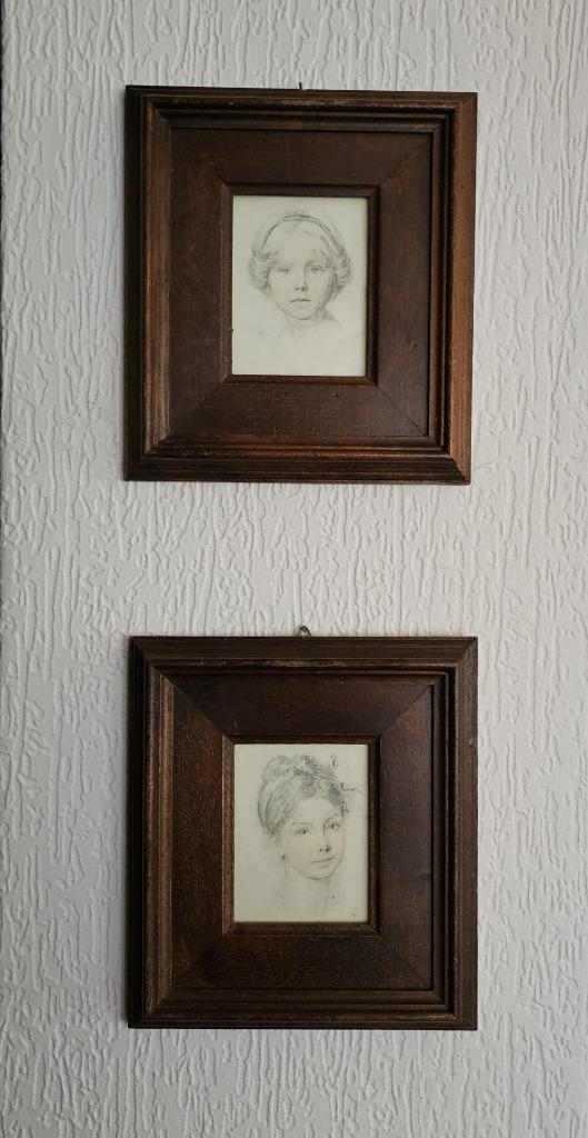 2 oude lijstjes met schilderij op zijde / René David Italië, Antiek en Kunst, Kunst | Schilderijen | Klassiek, Ophalen of Verzenden