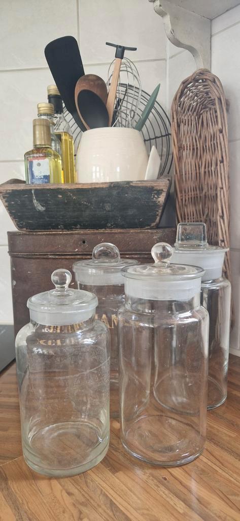 lot van 4 oude grote stopflessen~snoeppotten~oude snoeppot, Antiek en Kunst, Curiosa en Brocante, Ophalen of Verzenden