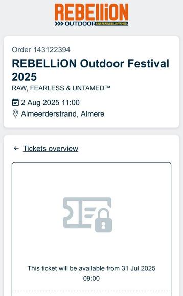 Ticket Rebellion Outdoor Festival 2025 beschikbaar voor biedingen