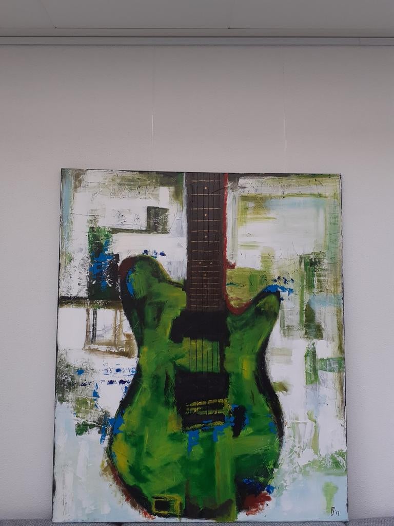 Gitaar schilderij - Acrylverf met reliëf, Ophalen