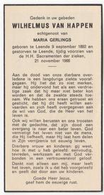 Wilhelmus van Happen 1892 Leende + 1966 Leende, 74 jaar, Verzenden, Bidprentje