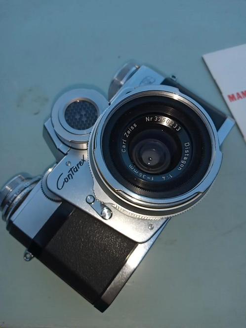 Contarex bullseye met Distagon 35mm 1:4, Audio, Tv en Foto, Fotocamera's Analoog, Gebruikt, Spiegelreflex, Ophalen of Verzenden