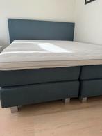 Boxspring blauw met topper en Hoofdbord 180 breedt 220 lang, Blauw, Ophalen