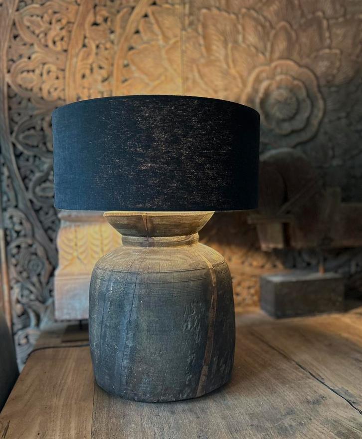 Houten Nepal kruik lamp kruiklamp sober sleets imperfect, Huis en Inrichting, Lampen | Tafellampen, Minder dan 50 cm, Ophalen of Verzenden
