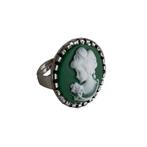 Nieuwe retro CAMEE ring groen met vrouwen silhouet rond, Nieuw, Ophalen of Verzenden, X, Dame