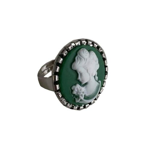 Nieuwe retro CAMEE ring groen met vrouwen silhouet rond, Sieraden, Tassen en Uiterlijk, Ringen, Nieuw, Dame, Groen, Ophalen of Verzenden