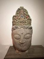 groot houten Budha Boeddha Boeddhabeeld hoofd 75 cm x 40 cm, Ophalen, Zo goed als nieuw