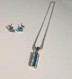 Ketting en oorbellen blauw zilverkleurig met strass (set), Overige materialen, Met strass, Nieuw, Verzenden