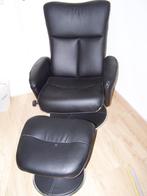 Zwarte relax stoel fauteuil met kruk hocker zwart nep lee, Ophalen, Gebruikt, Minder dan 75 cm, 50 tot 75 cm