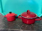 Rode Pannenset - 2 Pannen met Deksel kleine, Ophalen of Verzenden, Zo goed als nieuw, Overige materialen, Kookpan of Snelkookpan