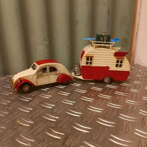 Blikken oldtimer Citroën 2cv met caravan, Huis en Inrichting, Woonaccessoires | Overige, Nieuw, Ophalen of Verzenden
