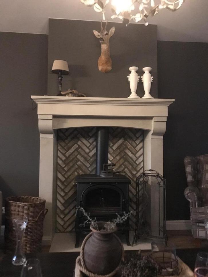 Franse hoge schouw kalkzandsteen creme kleur NIEUW ACTIE, Huis en Inrichting, Haarden, Nieuw, Overige soorten, Ophalen