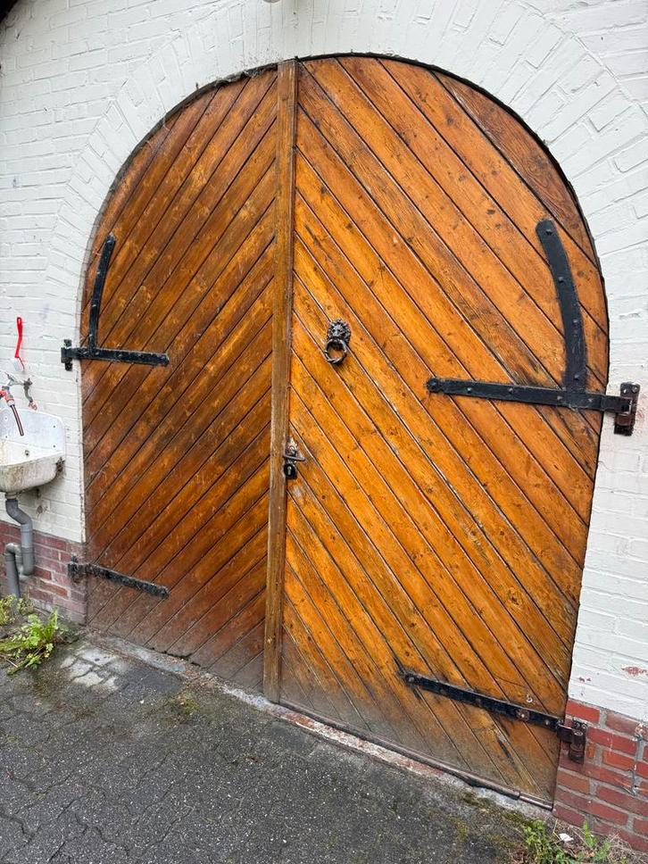 Houten Toogdeuren met Slot - 220x238cm (buitendeur), Doe-het-zelf en Verbouw, Deuren en Horren, Gebruikt, Binnendeur, 215 cm of meer