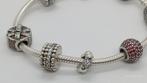 Pandora Armband Zilver met Roze Charms, Ophalen of Verzenden, Zilver, Zilver, Met edelsteen