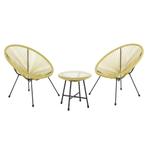 ❤️ Trendy Rieten Design Loungeset Geel - Egg Chairs + Tafel, Caravans en Kamperen, Nieuw, Campingstoel
