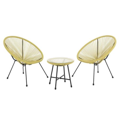 ❤️ Trendy Rieten Design Loungeset Geel - Egg Chairs + Tafel, Caravans en Kamperen, Kampeermeubelen, Nieuw, Campingstoel, Verzenden