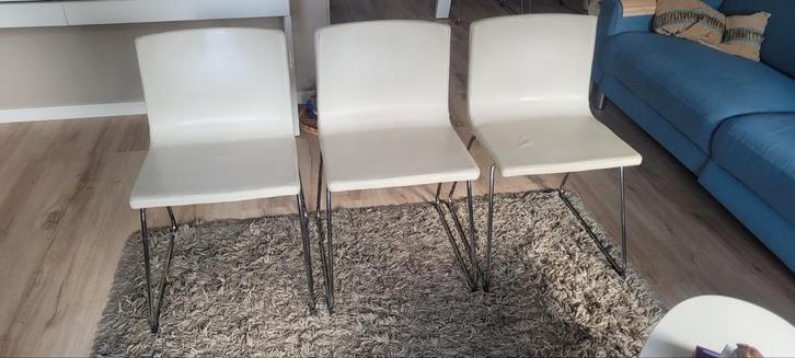 3 Leren Eetkamerstoelen Bernard Ikea - Gebruikt, Huis en Inrichting, Stoelen, Gebruikt, Drie, Leer, Wit, Ophalen