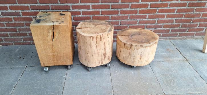 Houten boomstam krukjes/tafeltjes, Antiek en Kunst, Antiek | Meubels | Tafels, Ophalen