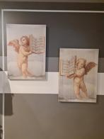 Brocante set van 2 schilderijen met engelen 70x50cm €75, Ophalen