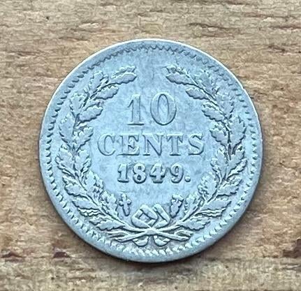 10 cent 1849 Willem II, Ophalen, Zilver, 10 cent, Losse munt