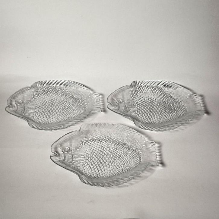 3 vintage glazen visschalen - Pasabahce visborden - 70's, Verzamelen, Retro, Huis en Inrichting, Ophalen of Verzenden