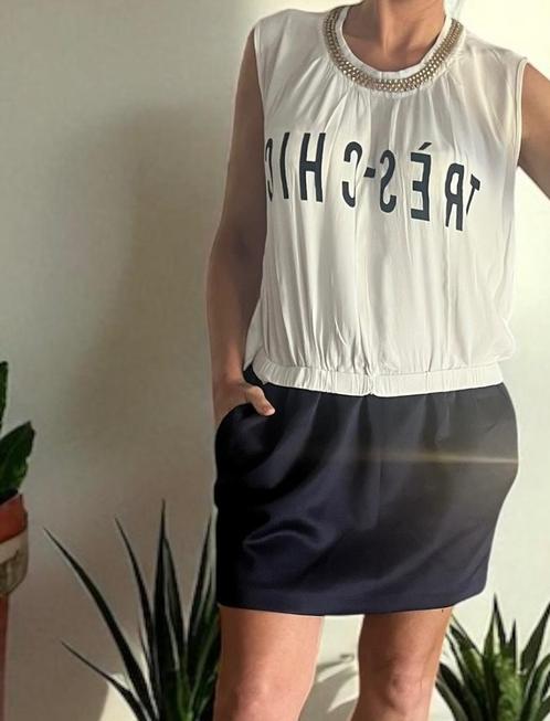 Tres Chic toffe jurk van G.Sel maat XL navy en creme, Kleding | Dames, Jurken, Zo goed als nieuw, Maat 42/44 (L), Blauw, Verzenden