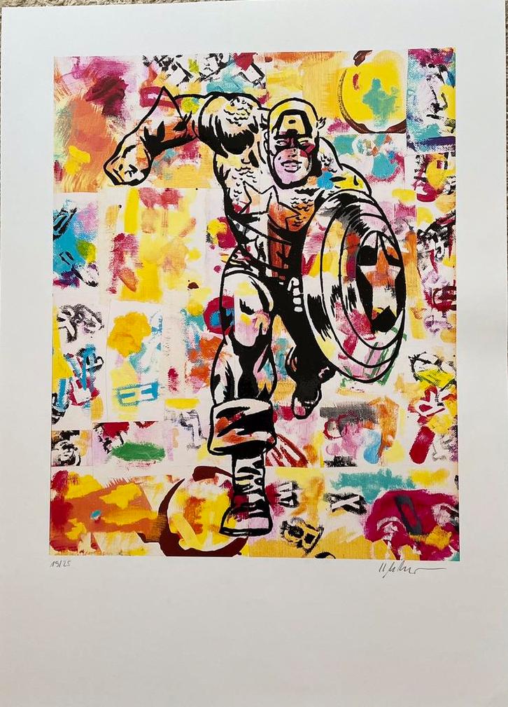 Captain America, zeefdruk gesigneerd Holger Zimmermann, Antiek en Kunst, Kunst | Litho's en Zeefdrukken, Ophalen of Verzenden