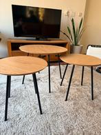 Eiken Bijzettafel Set - Rond - Zwarte Poten, Ophalen, Minder dan 45 cm, Minder dan 55 cm, Rond