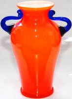 Schitterende Oranje Blauw Glazen Amfora Vaas, Verzenden