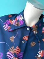 Vintage jaren 70 blouse donkerblauw/motief maat 36, Kleding | Dames, Blouses en Tunieken, Vintage, Maat 36 (S), Gedragen, Verzenden