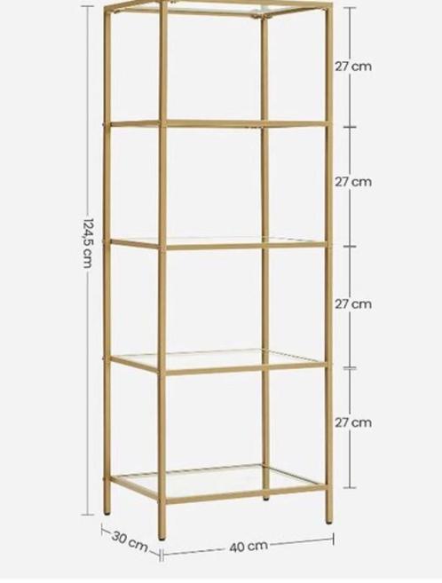 Gouden Kast met Glazen Planken, Huis en Inrichting, Kasten | Overige, Gebruikt, Ophalen