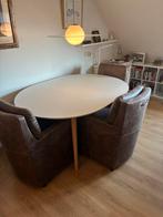 Eettafel uitschuifbaar, ronde basisvorm 120x200/160/120, Huis en Inrichting, Tafels | Eettafels, Ophalen, 100 tot 150 cm, Zo goed als nieuw