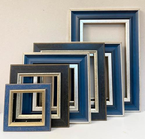 6 HANDGEMAAKTE LIJSTEN. Hout schilderij kunst foto blauw, Huis en Inrichting, Woonaccessoires | Lijsten, Nieuw, Minder dan 50 cm