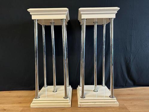2x Pilaren Wit/Chroom 1.30 meter, Huis en Inrichting, Tafelonderdelen, Gebruikt