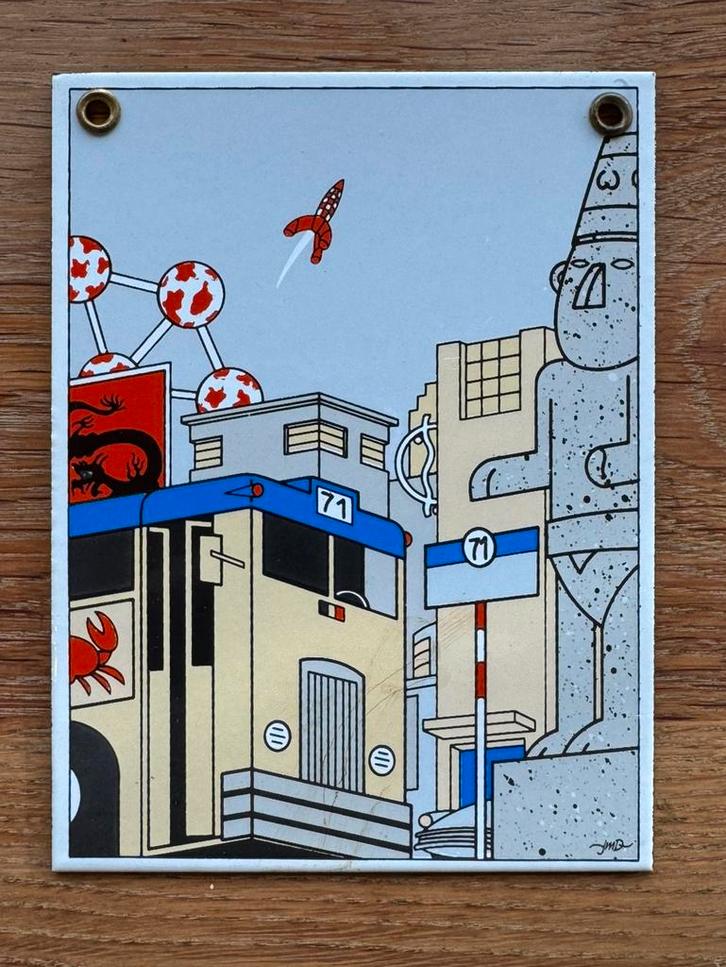 Vintage Emaille Bord Brussel - Jean-Manuel Duvivier, Antiek en Kunst, Antiek | Emaille, Ophalen of Verzenden