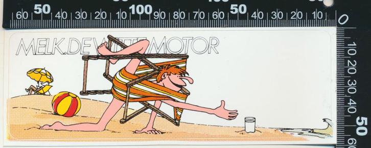 Sticker: Melk - De witte motor (Strand), Verzamelen, Stickers, Zo goed als nieuw, Bedrijf of Vereniging, Ophalen of Verzenden