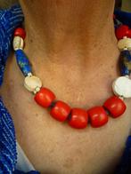 Authentiek Etnisch Collier Koraal Lapis Lazuli Zilveren Slot, Sieraden, Tassen en Uiterlijk, Antieke sieraden, Verzenden, Zilver