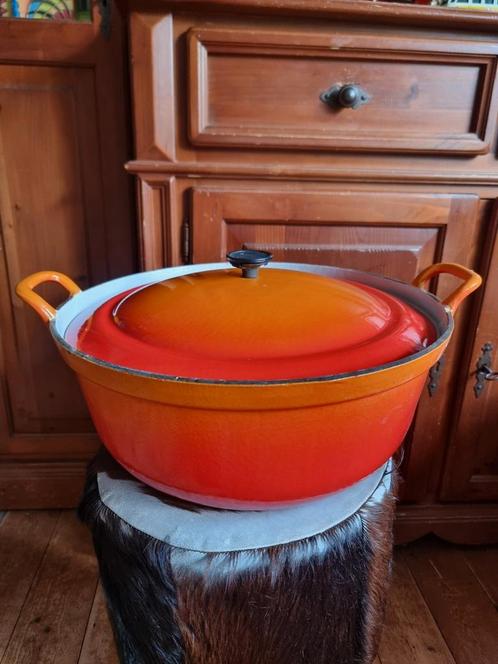 Grote vintage oranje braadpan 36 cm kan op inductie, Huis en Inrichting, Keuken | Potten en Pannen, Gebruikt, Koekenpan of Braadpan